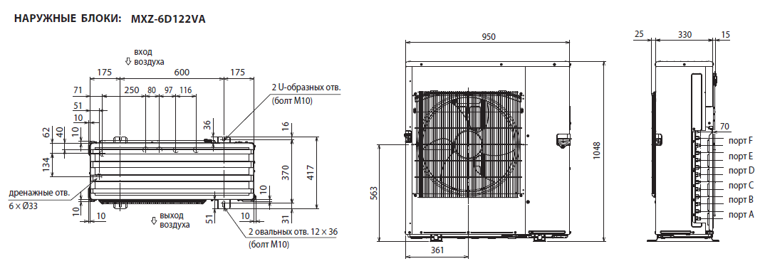 Габариты наружного блока мульти сплит-системы Mitsubish Electric MXZ-6C122VA Габариты наружного блока мульти сплит-системы Mitsubish Electric MXZ-5D102VA
